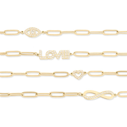 18K Gold PVD Stainless Steel Stone "Heart" Paperclip Chain Bracelet