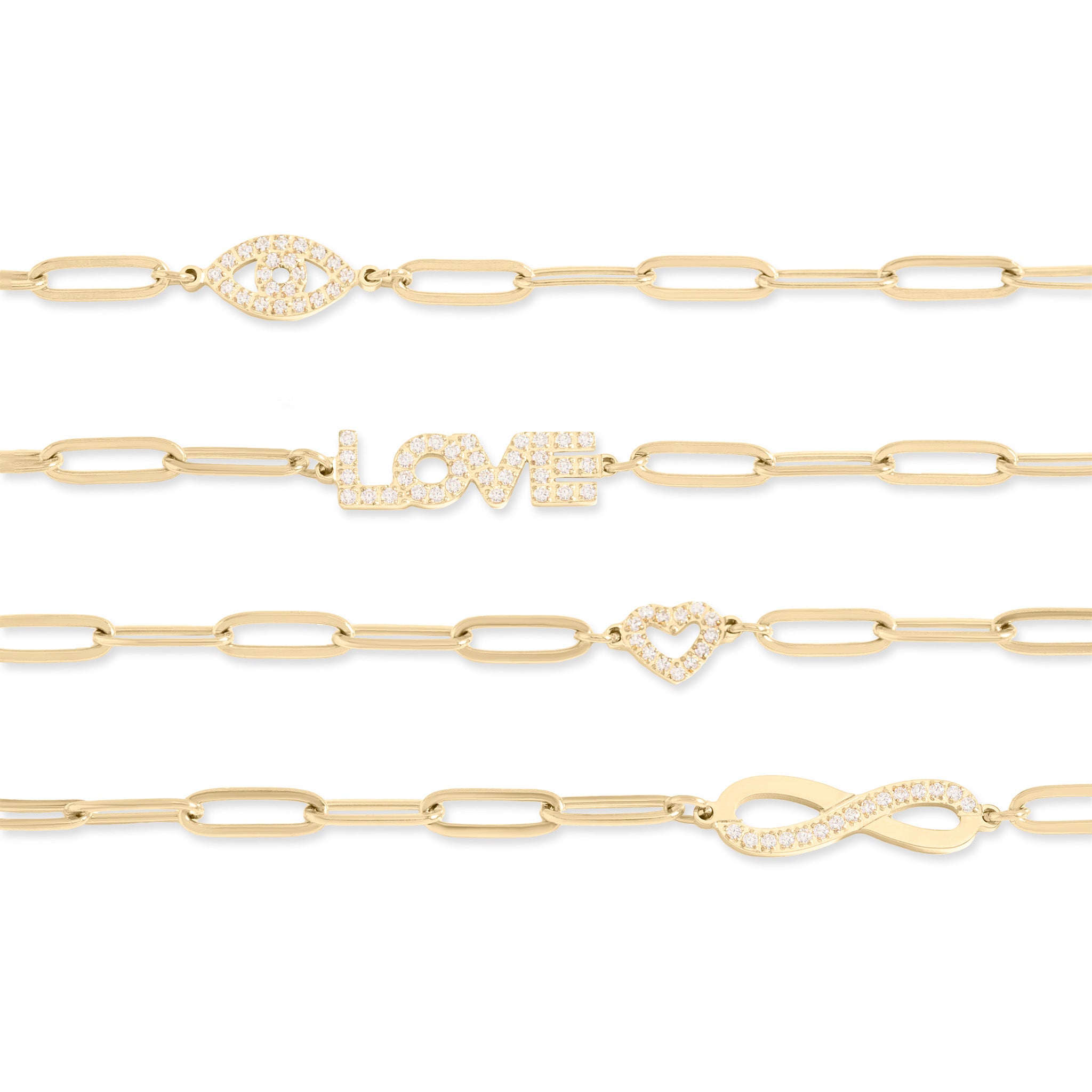 18K Gold PVD Stainless Steel Stone "Evil Eye" Paperclip Chain Bracelet