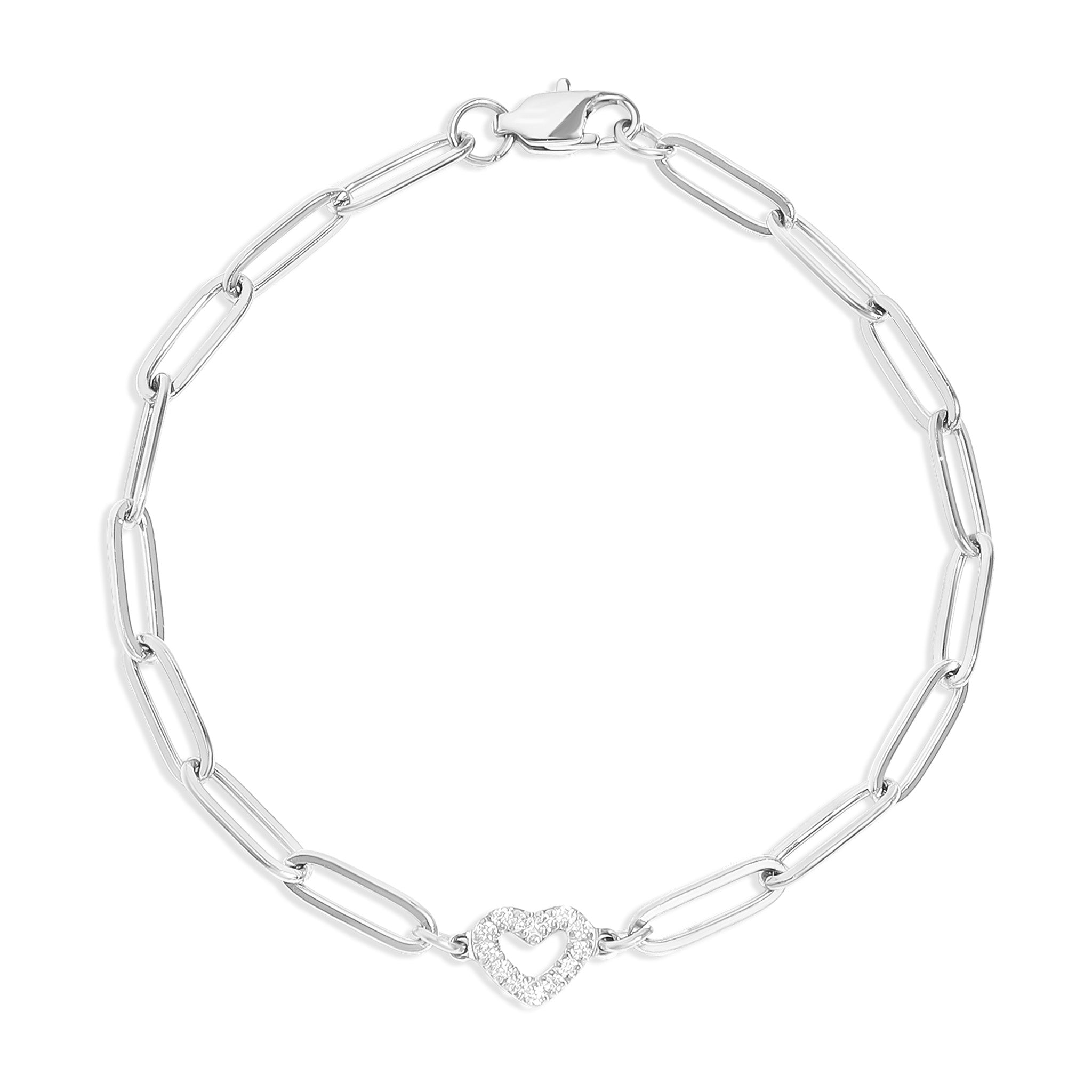 18K Gold PVD Stainless Steel Stone "Heart" Paperclip Chain Bracelet