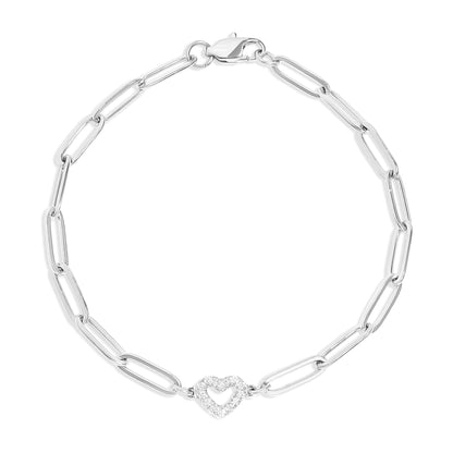 18K Gold PVD Stainless Steel Stone "Heart" Paperclip Chain Bracelet
