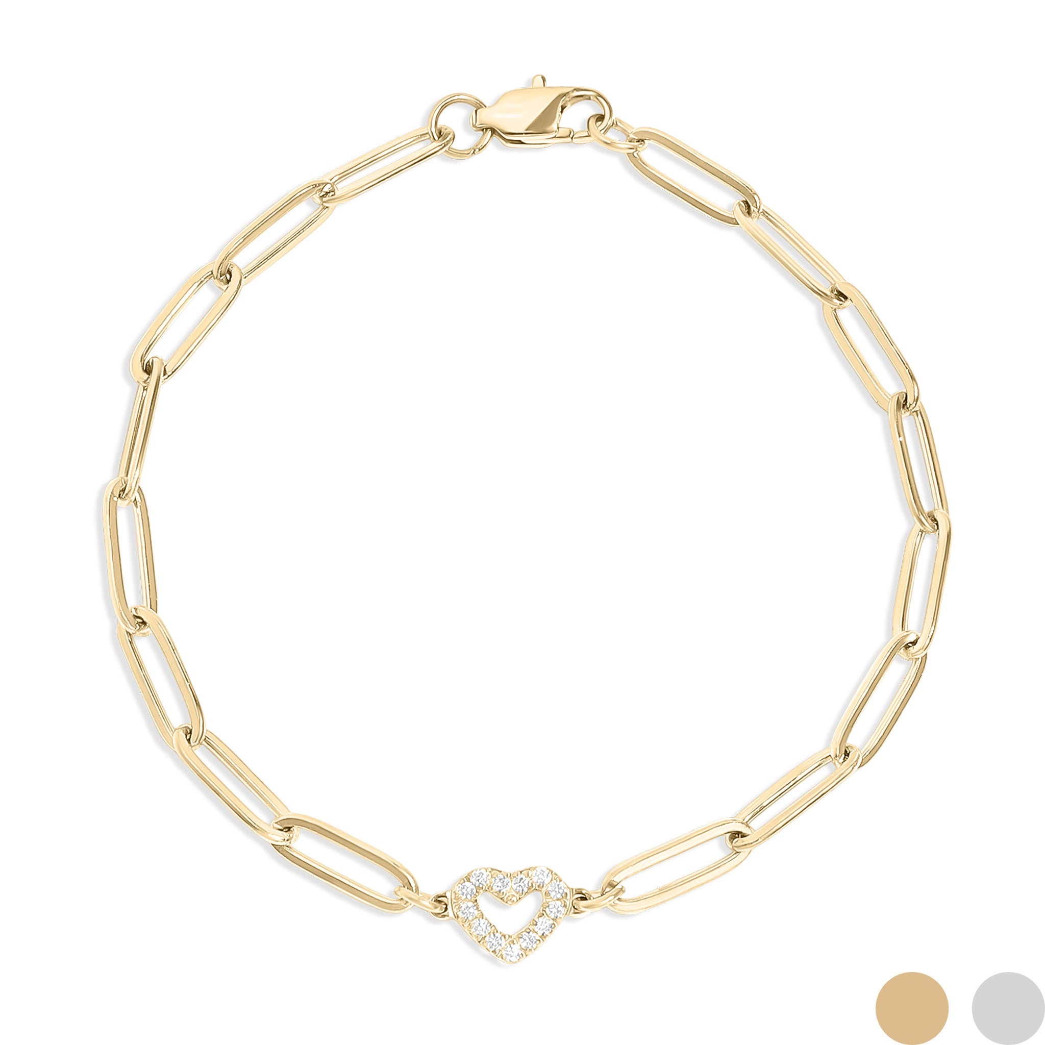 18K Gold PVD Stainless Steel Stone "Heart" Paperclip Chain Bracelet