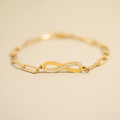 18K Gold PVD Stainless Steel Stone "Infinity" Paperclip Chain Bracelet