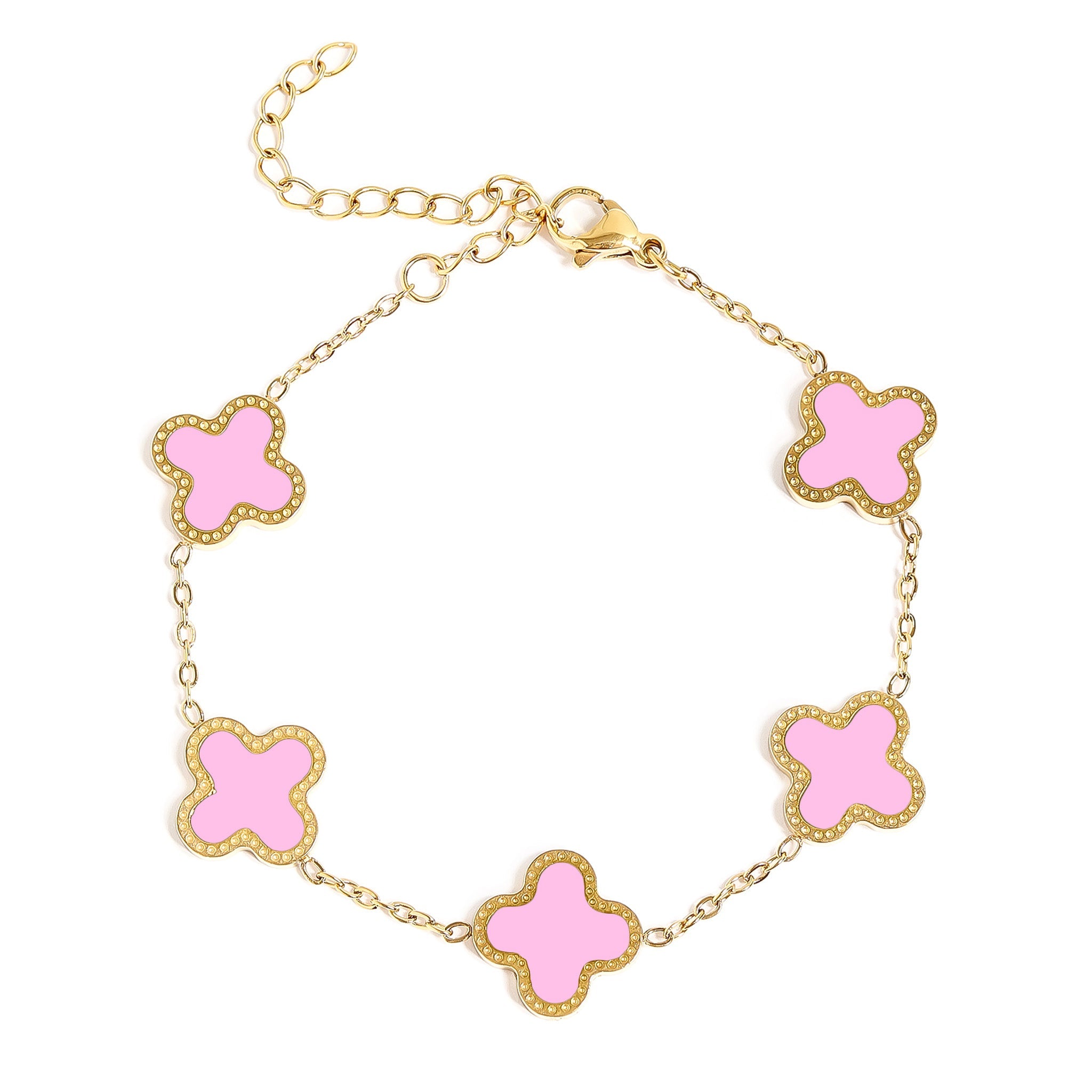 18K Gold PVD Stainless Steel Lucky Clover Charm Bracelet