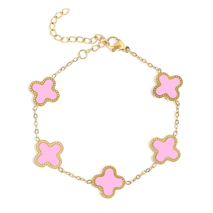 18K Gold PVD Stainless Steel Lucky Clover Charm Bracelet