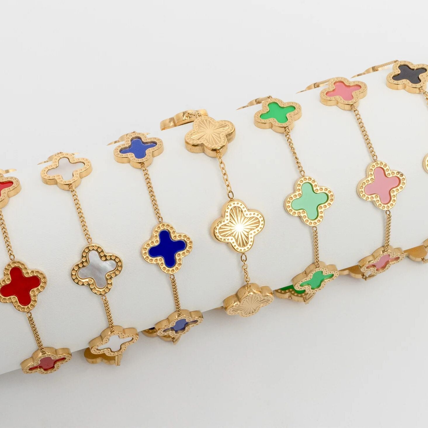 18K Gold PVD Stainless Steel Lucky Clover Charm Bracelet