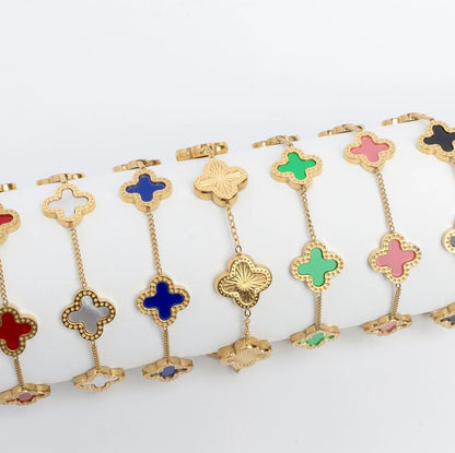 18K Gold PVD Stainless Steel Lucky Clover Charm Bracelet