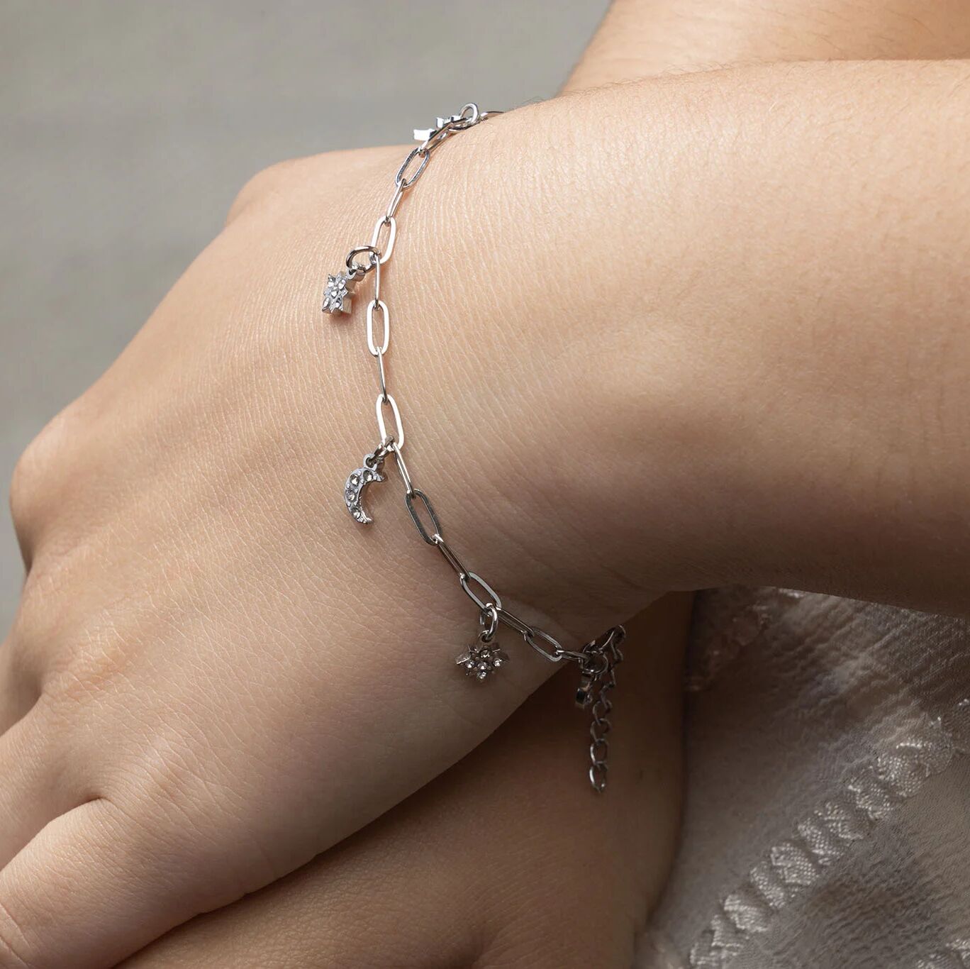 18K Gold PVD Stainless Steel Moon & Star Charm Bracelet