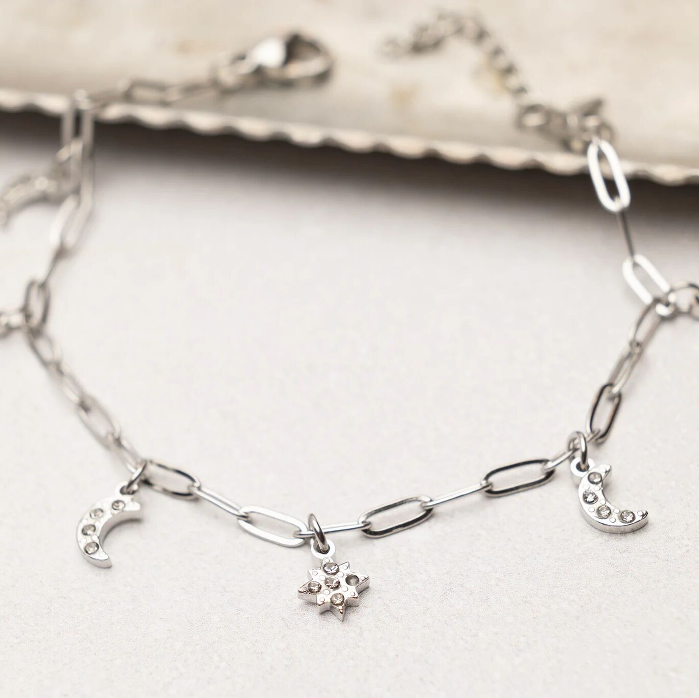 18K Gold PVD Stainless Steel Moon & Star Charm Bracelet