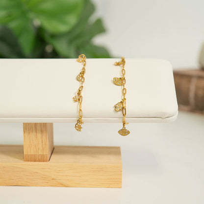 18K Gold PVD Hamsa & Evil Eye Paperclip Chain Charm Bracelet