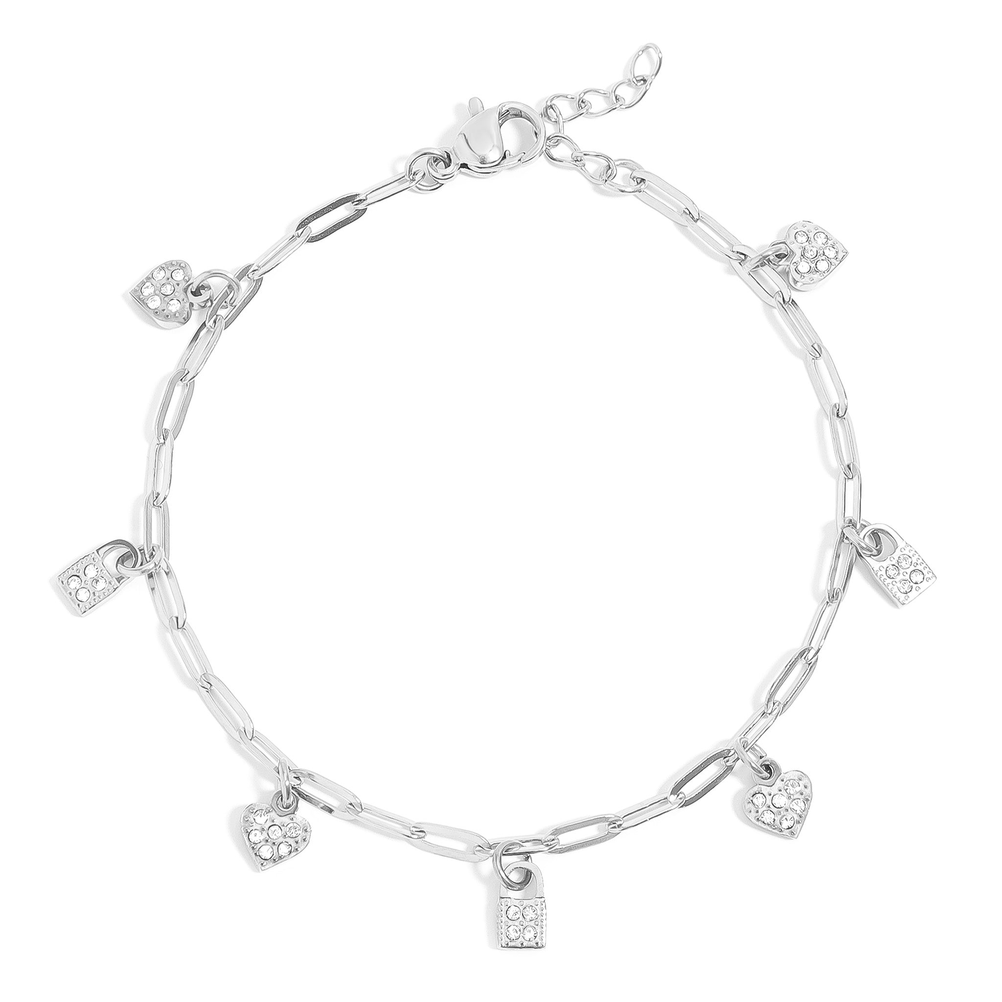 18K Gold PVD Stainless Steel Heart & Lock Charm Bracelet