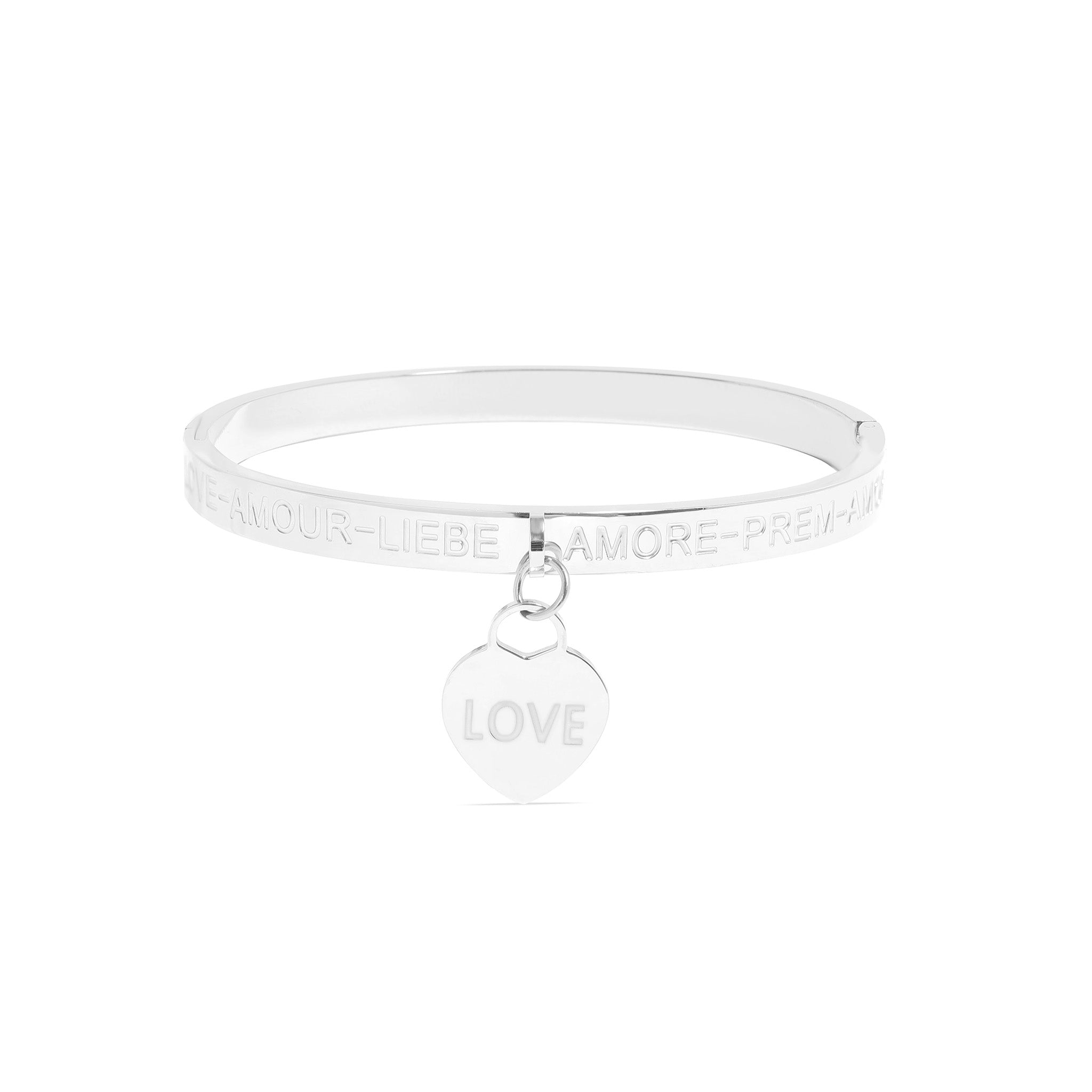 18K Gold PVD Stainless Steel Love Languages Heart Charm Bangle