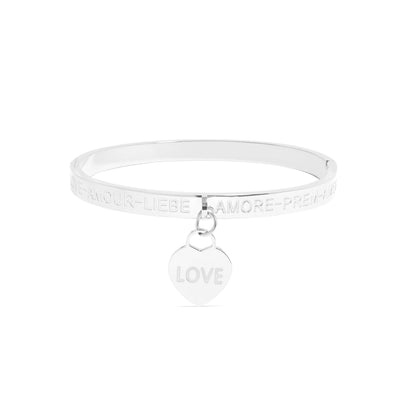18K Gold PVD Stainless Steel Love Languages Heart Charm Bangle