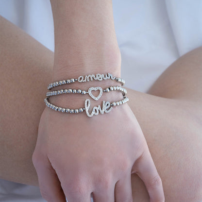18K Gold PVD Stainless Steel Stone Amour Metal Beaded Stretch Bracelet