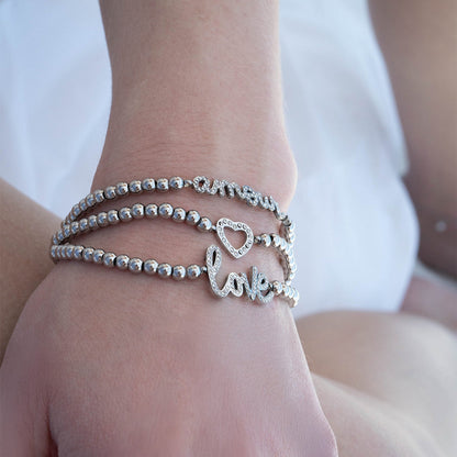 18K Gold PVD Stainless Steel Stone Amour Metal Beaded Stretch Bracelet