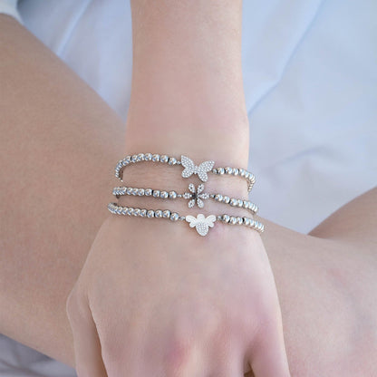 18K Gold PVD Stainless Steel Stone Butterfly Metal Beaded Stretch Bracelet