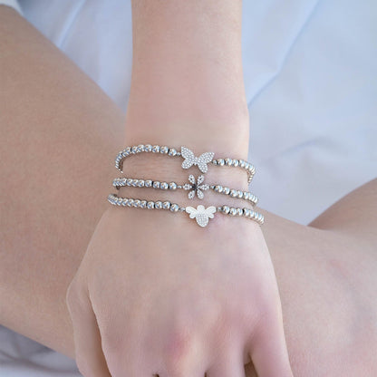18K Gold PVD Stainless Steel Stone Bee Metal Beaded Stretch Bracelet
