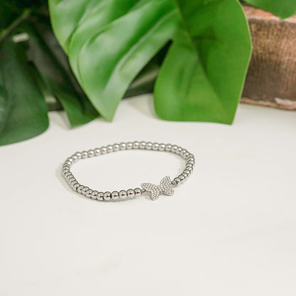 18K Gold PVD Stainless Steel Stone Butterfly Metal Beaded Stretch Bracelet