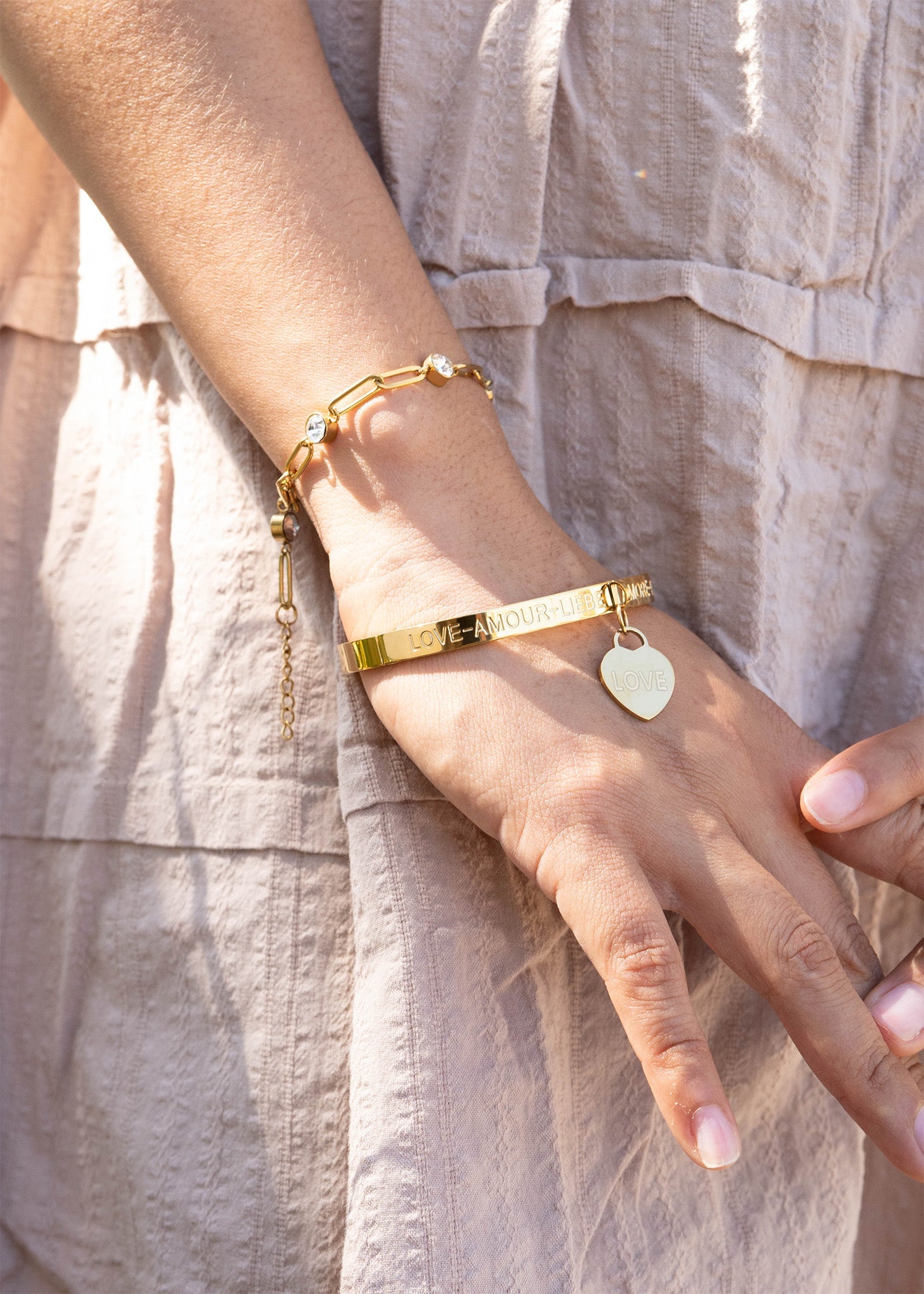 18K Gold PVD Stainless Steel Stone Paperclip Bracelet