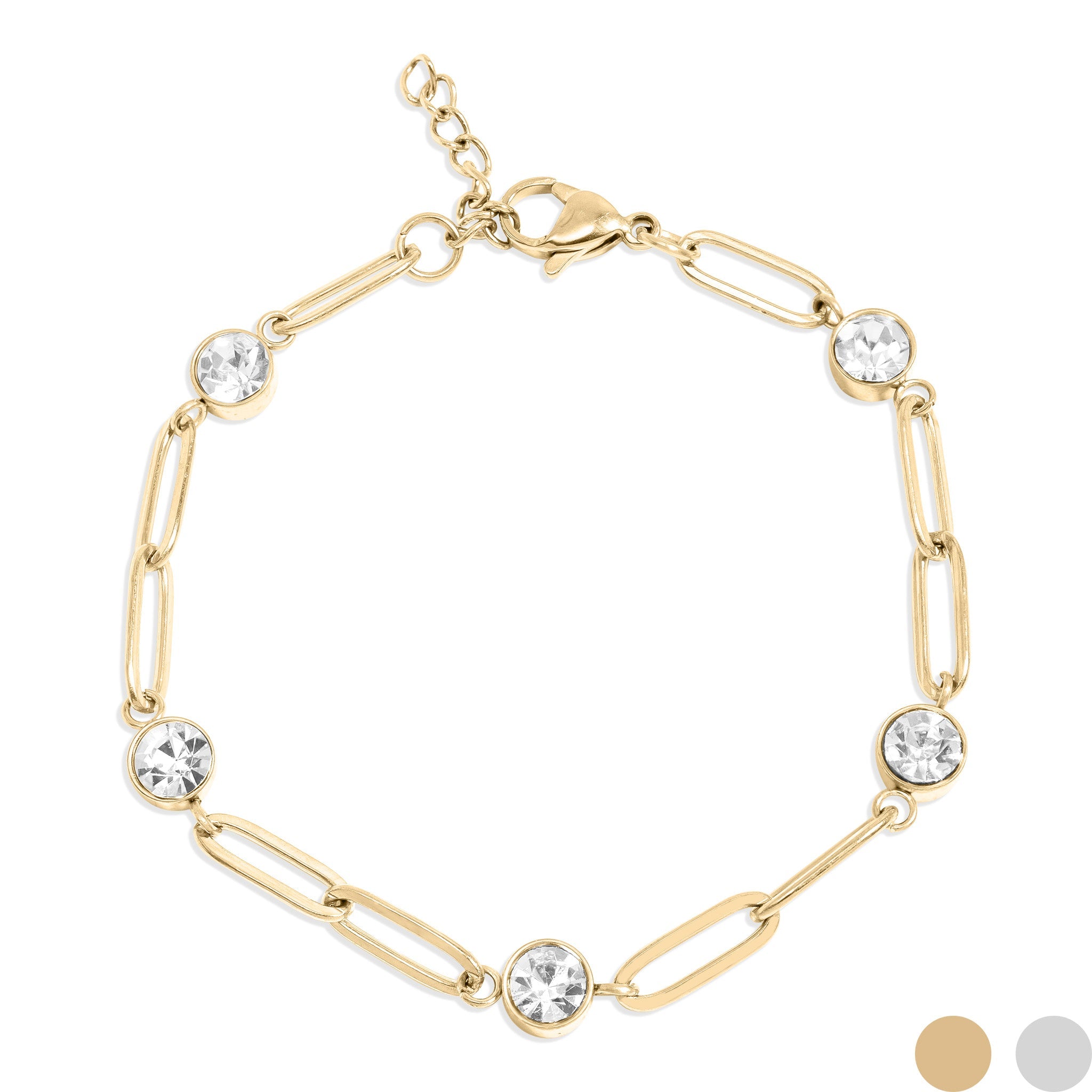 18K Gold PVD Stainless Steel Stone Paperclip Bracelet