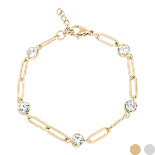 18K Gold PVD Stainless Steel Stone Paperclip Bracelet