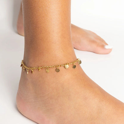 18K Gold PVD Stainless Steel Dangle Hearts Anklet
