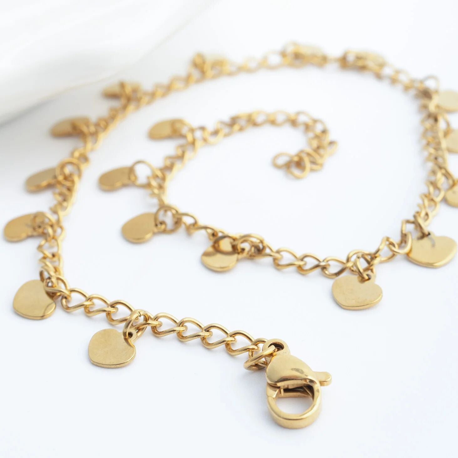 18K Gold PVD Stainless Steel Dangle Hearts Anklet