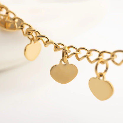 18K Gold PVD Stainless Steel Dangle Hearts Anklet