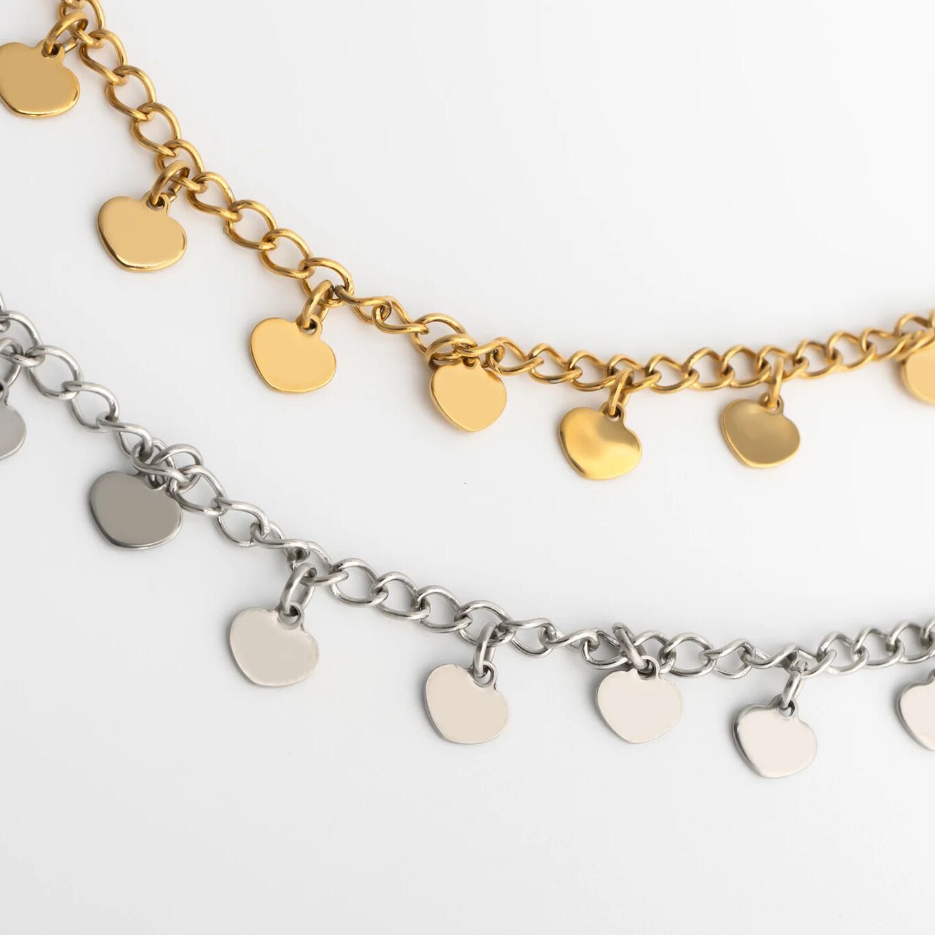 18K Gold PVD Stainless Steel Dangle Hearts Anklet