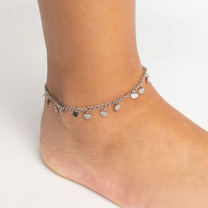 18K Gold PVD Stainless Steel Dangle Hearts Anklet