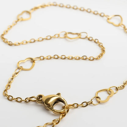 18K Gold PVD Stainless Station Hearts Anklet