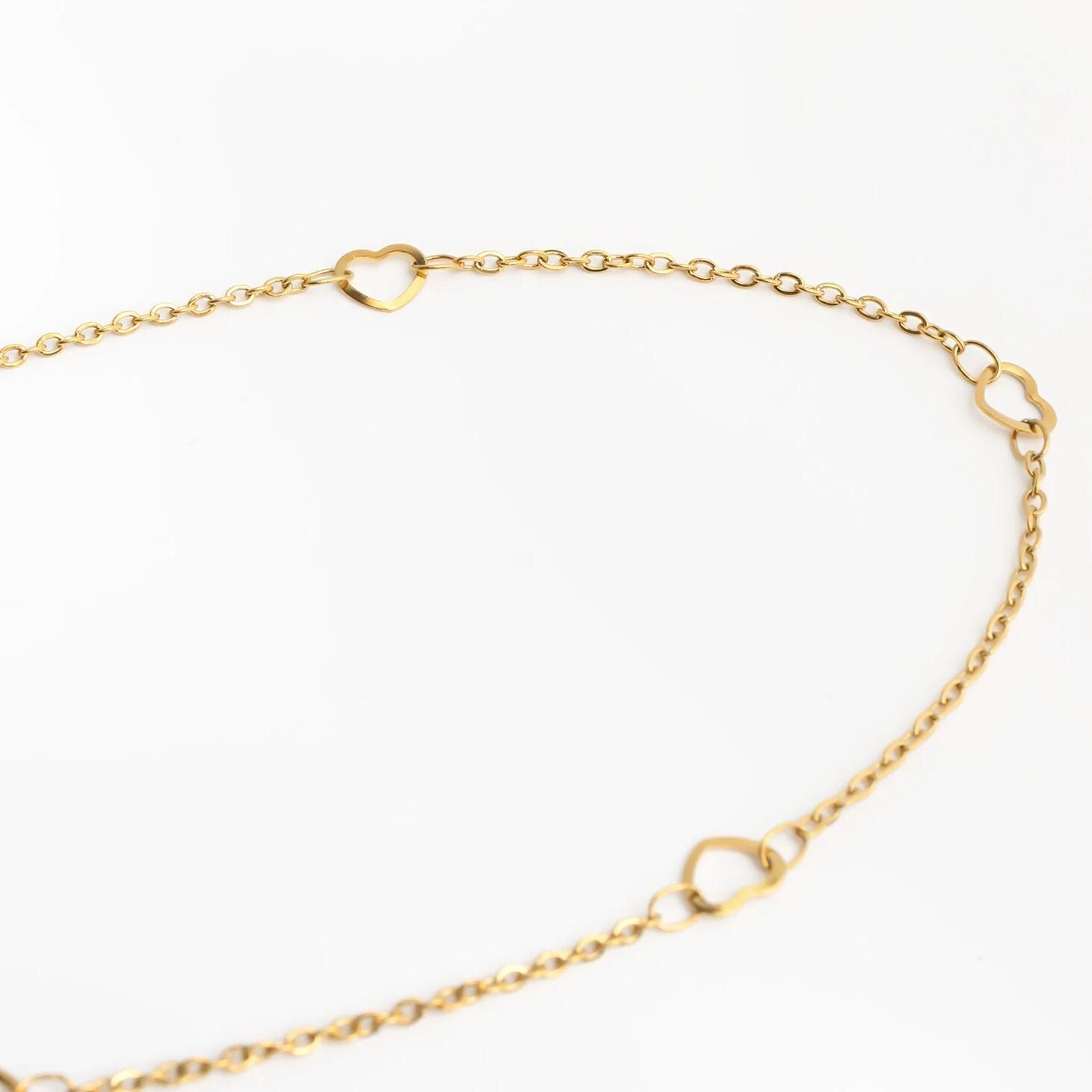 18K Gold PVD Stainless Station Hearts Anklet