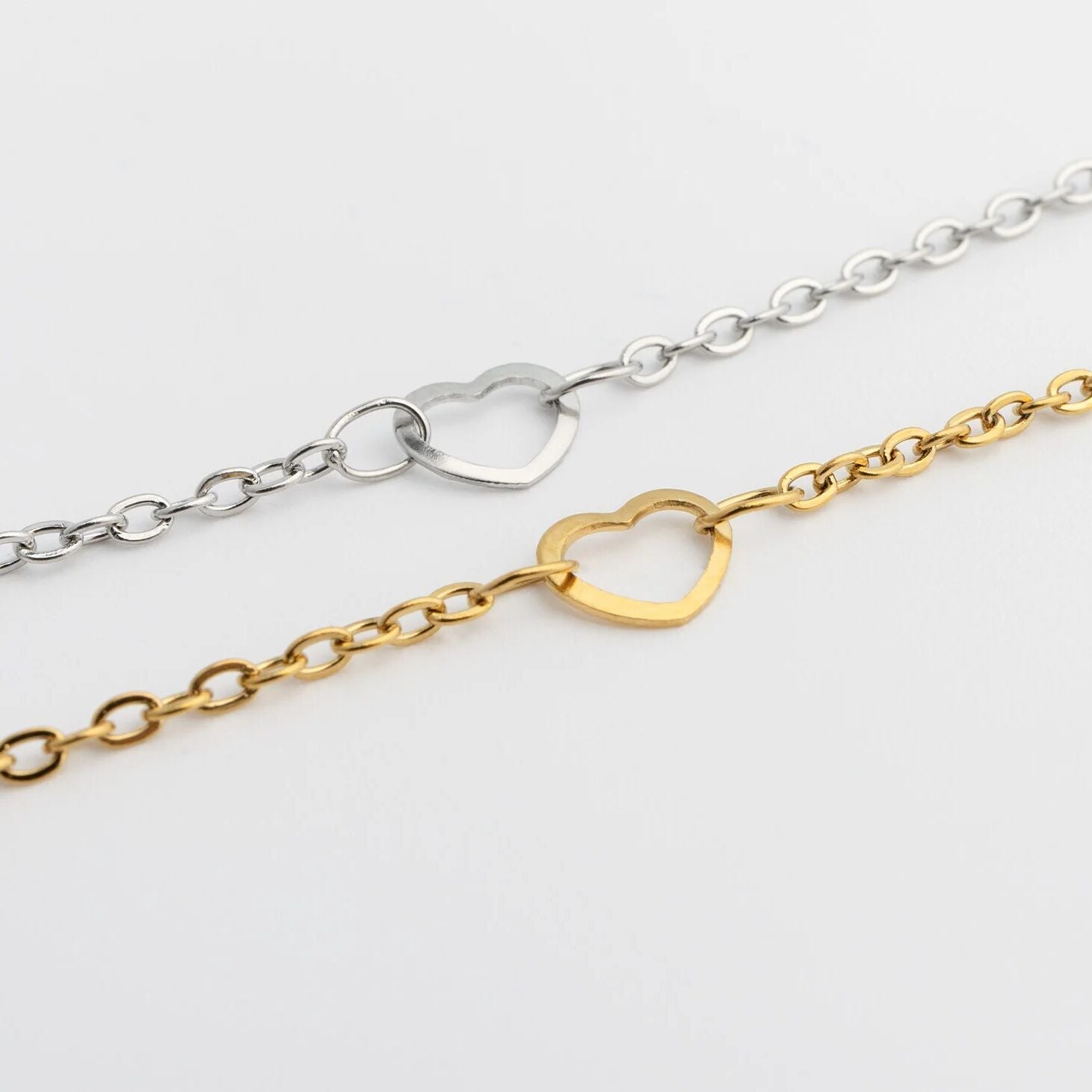 18K Gold PVD Stainless Station Hearts Anklet