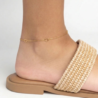 18K Gold PVD Stainless Station Hearts Anklet