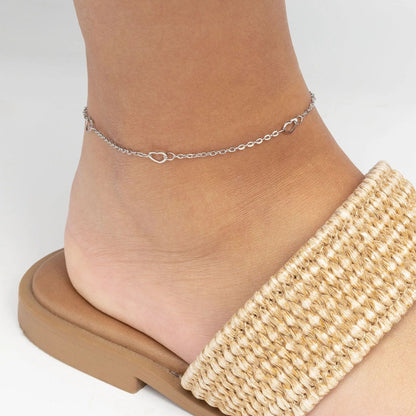 18K Gold PVD Stainless Station Hearts Anklet