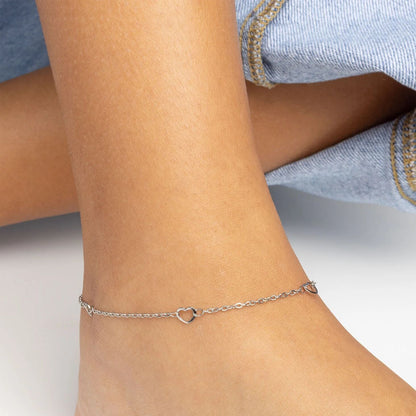18K Gold PVD Stainless Station Hearts Anklet