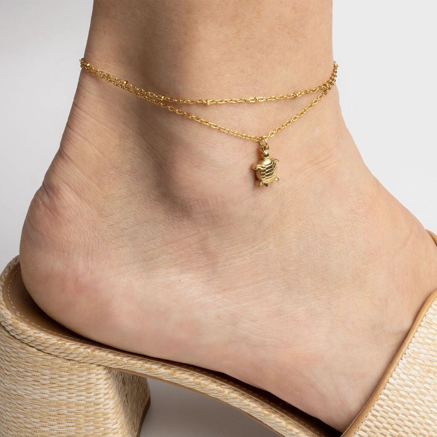 18K Gold PVD Stainless Steel Sea Turtle Charm Anklet