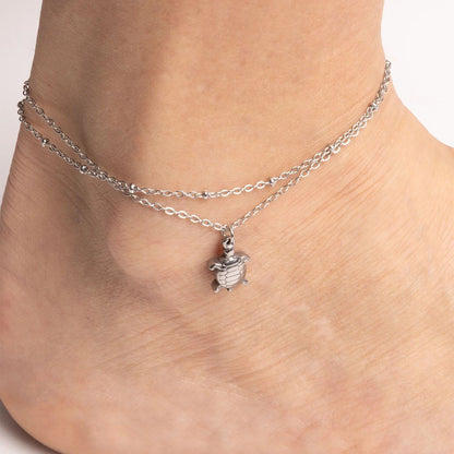 18K Gold PVD Stainless Steel Sea Turtle Charm Anklet
