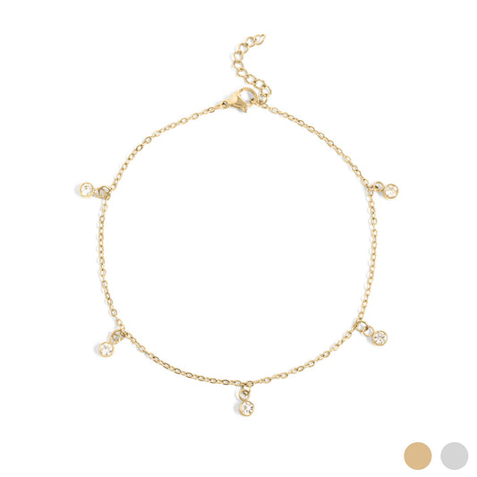 18K Gold PVD Stainless Steel Stone Anklet