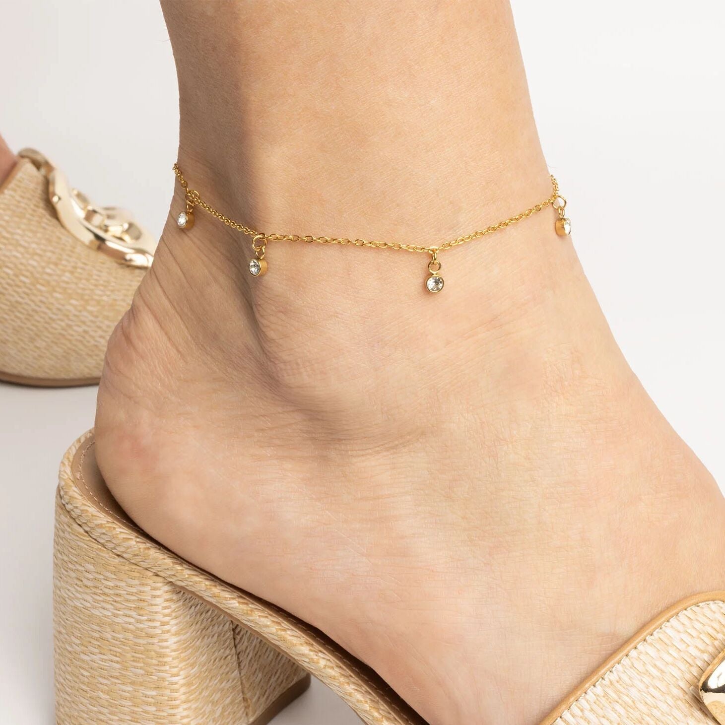 18K Gold PVD Stainless Steel Stone Anklet