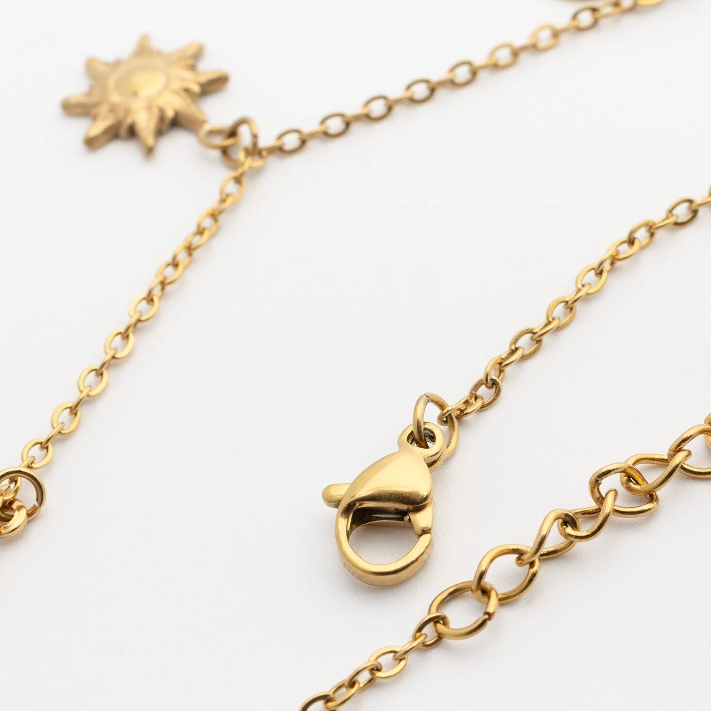 18K Gold PVD Stainless Steel Moon and Star Charms Anklet