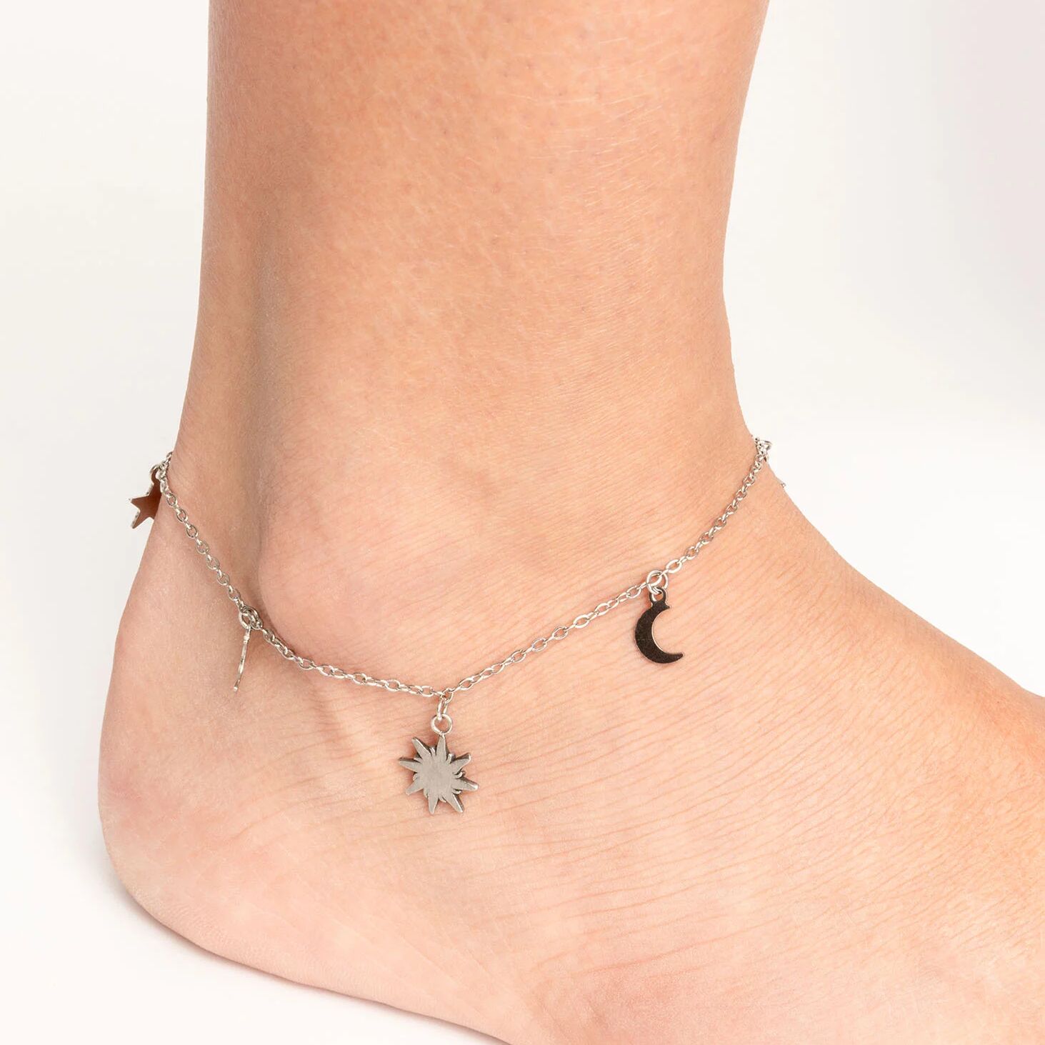 18K Gold PVD Stainless Steel Moon and Star Charms Anklet