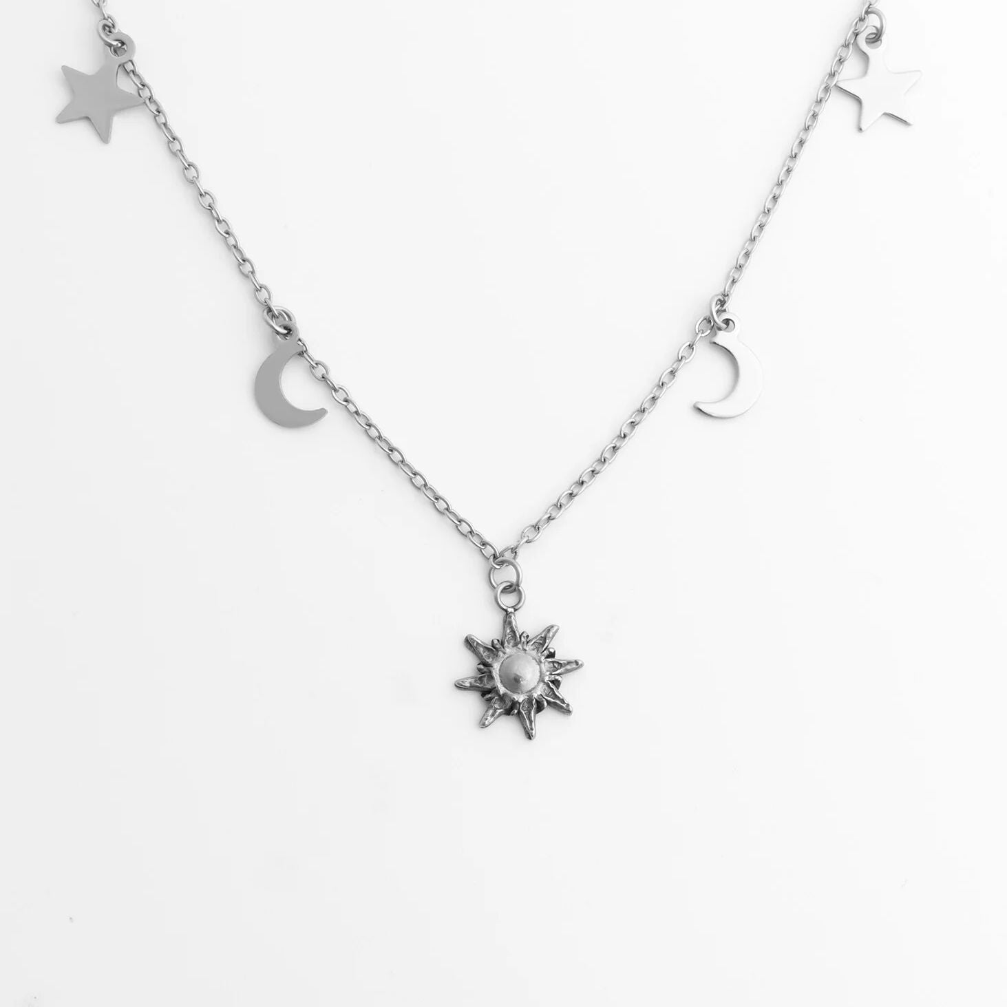 18K Gold PVD Stainless Steel Moon and Star Charms Anklet