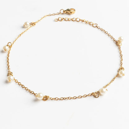18K Gold PVD Stainless Steel Pearl Anklet
