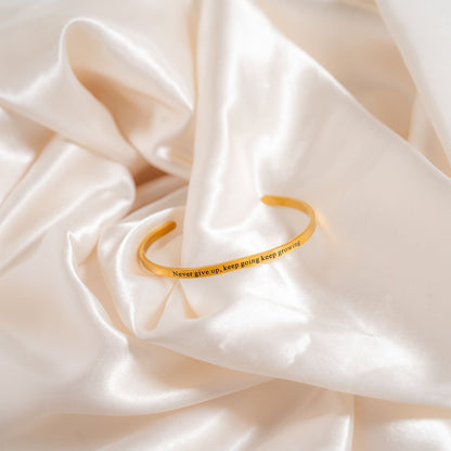 18K Gold PVD Never give up Engraved Bangle Bracelet