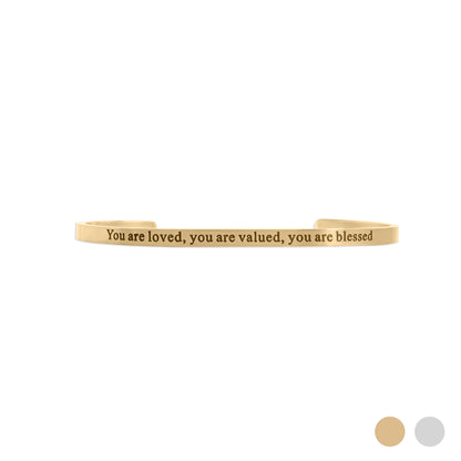 18K Gold PVD You are Loved Engraved Cuff Bracelet