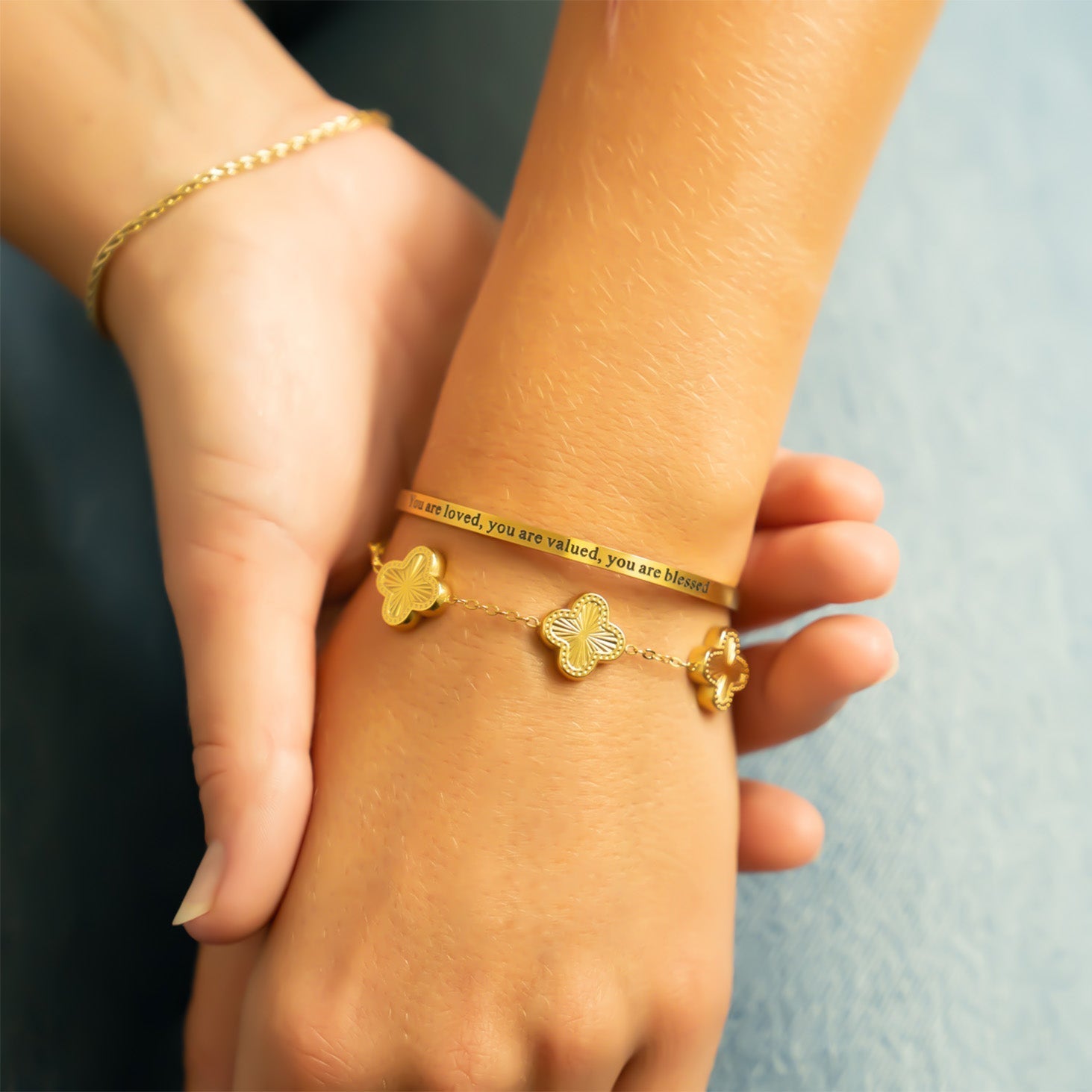 18K Gold PVD You are Loved Engraved Cuff Bracelet