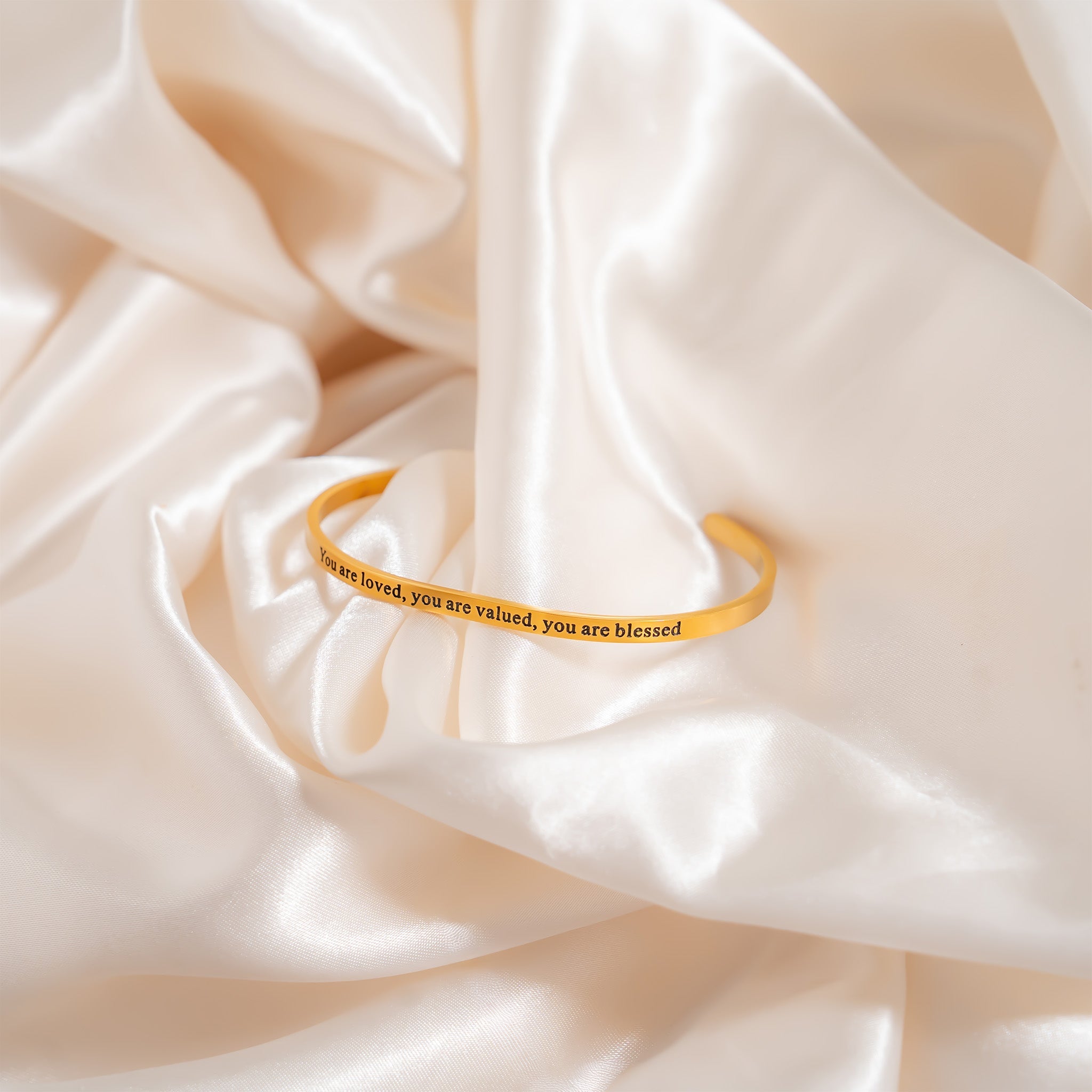 18K Gold PVD You are Loved Engraved Cuff Bracelet