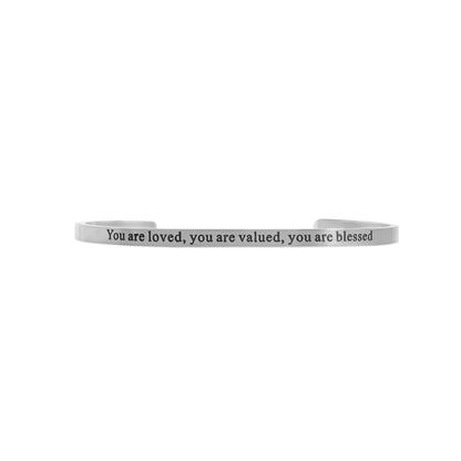 18K Gold PVD You are Loved Engraved Cuff Bracelet