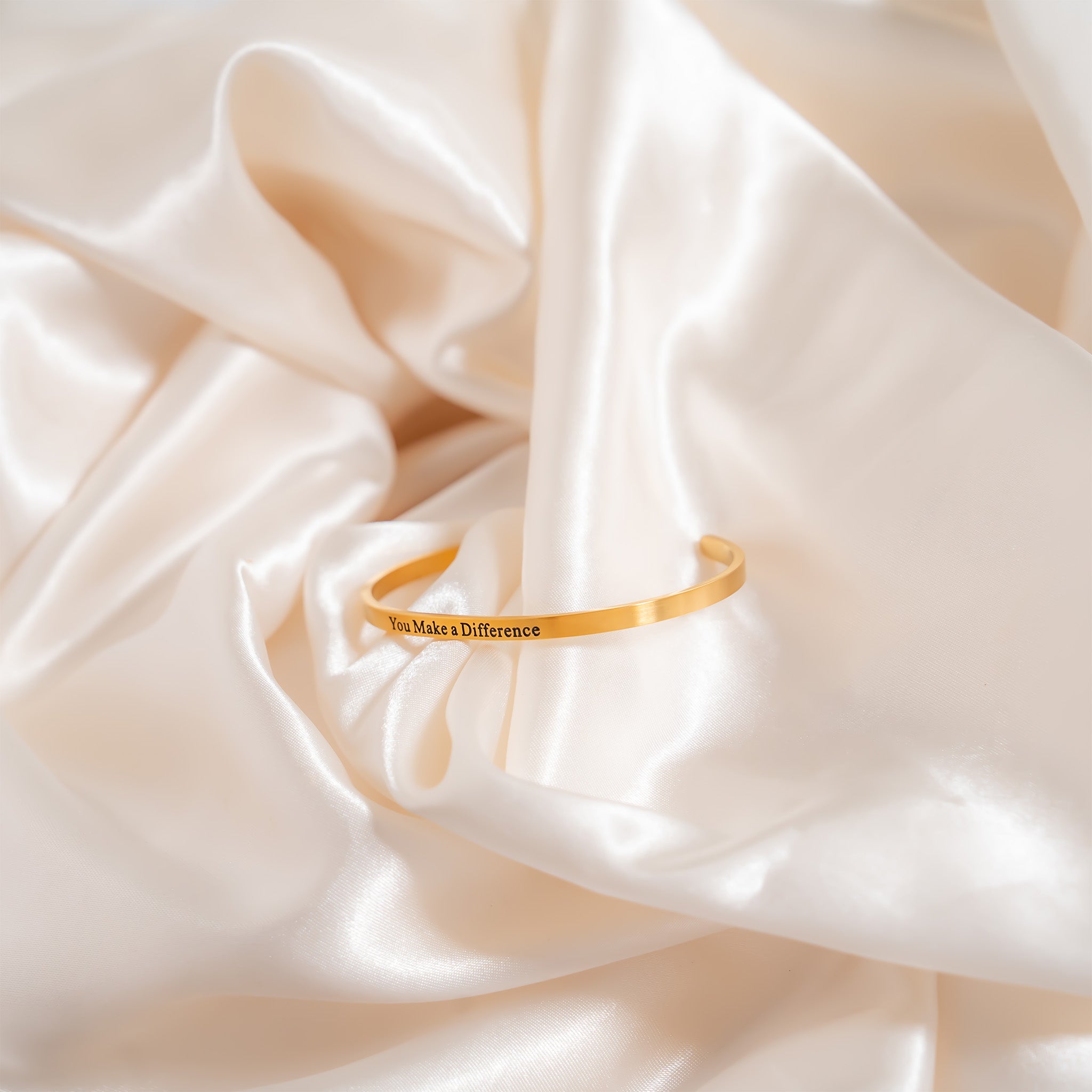 18K Gold PVD You Make a Difference Engraved Bangle Bracelet