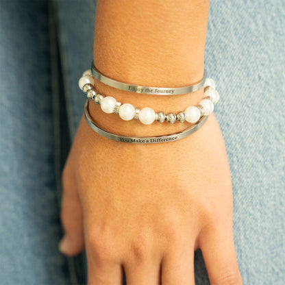 18K Gold PVD 8mm Kiska Glass Pearl Beaded Stretch Bracelet